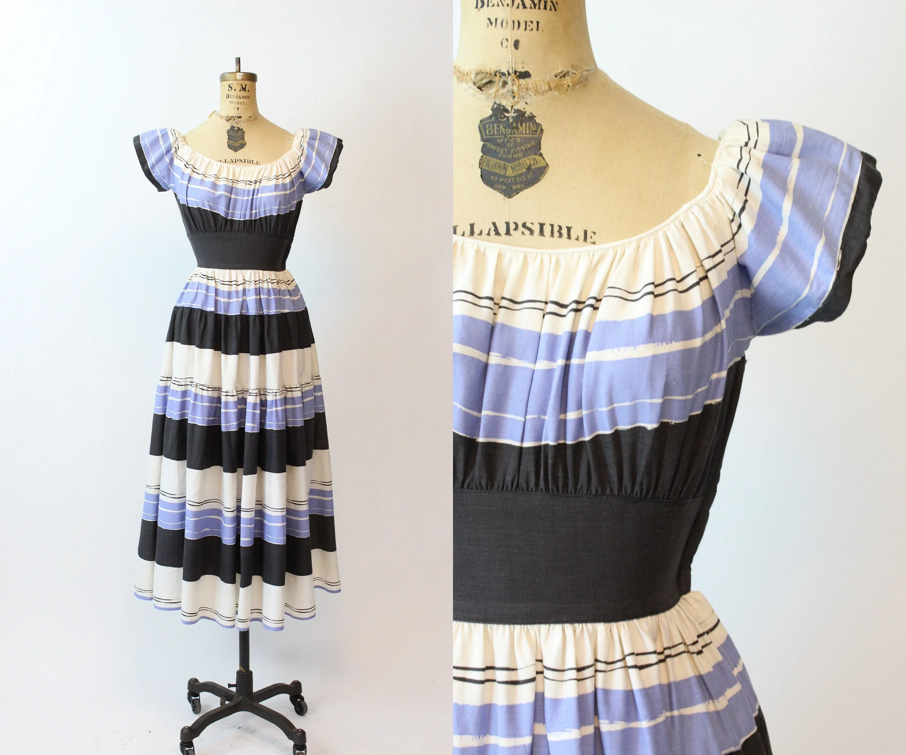 1940s PAINT STRIPES cotton gown dress xxs | new spring summer