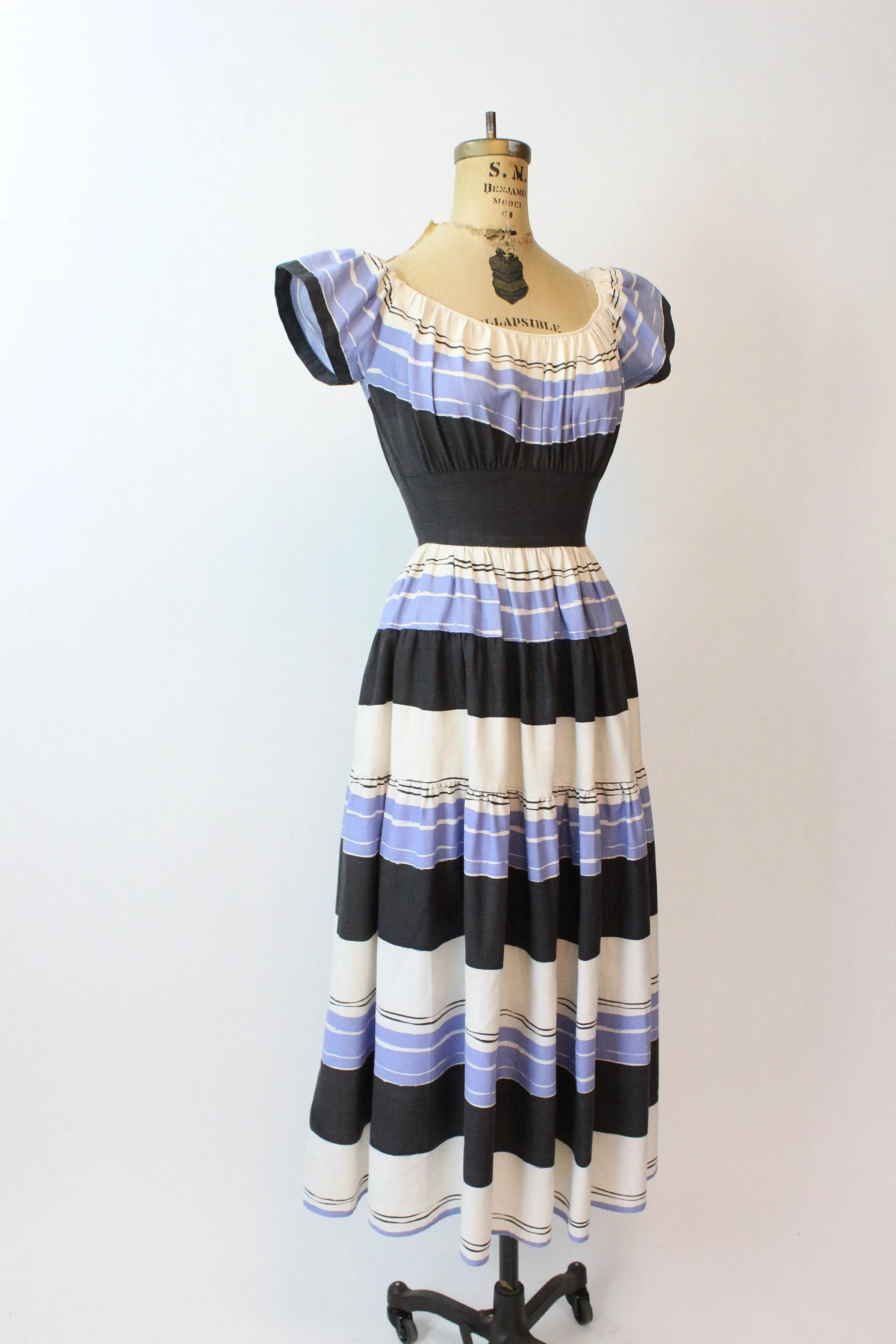 1940s PAINT STRIPES cotton gown dress xxs | new spring summer