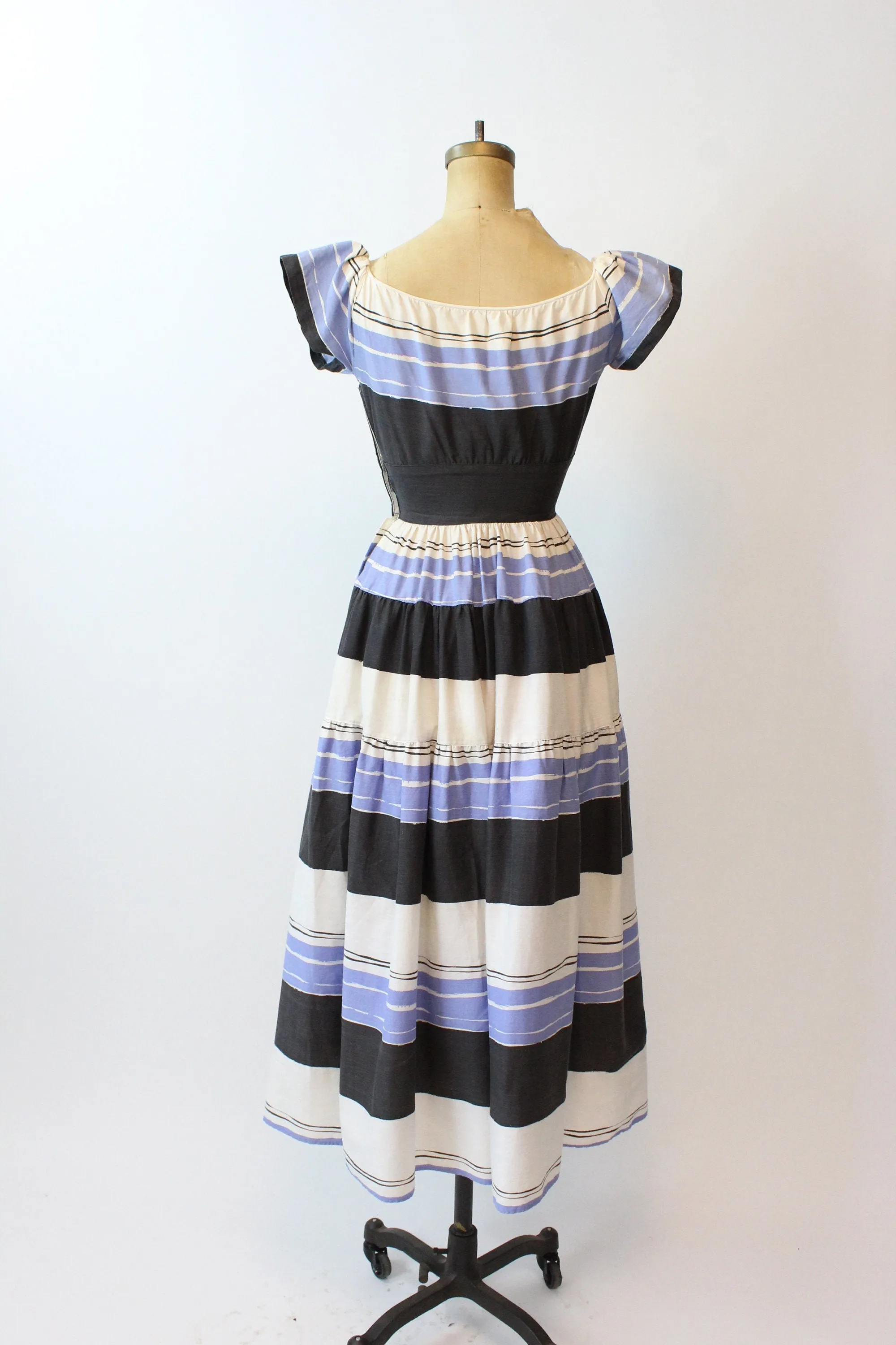 1940s PAINT STRIPES cotton gown dress xxs | new spring summer