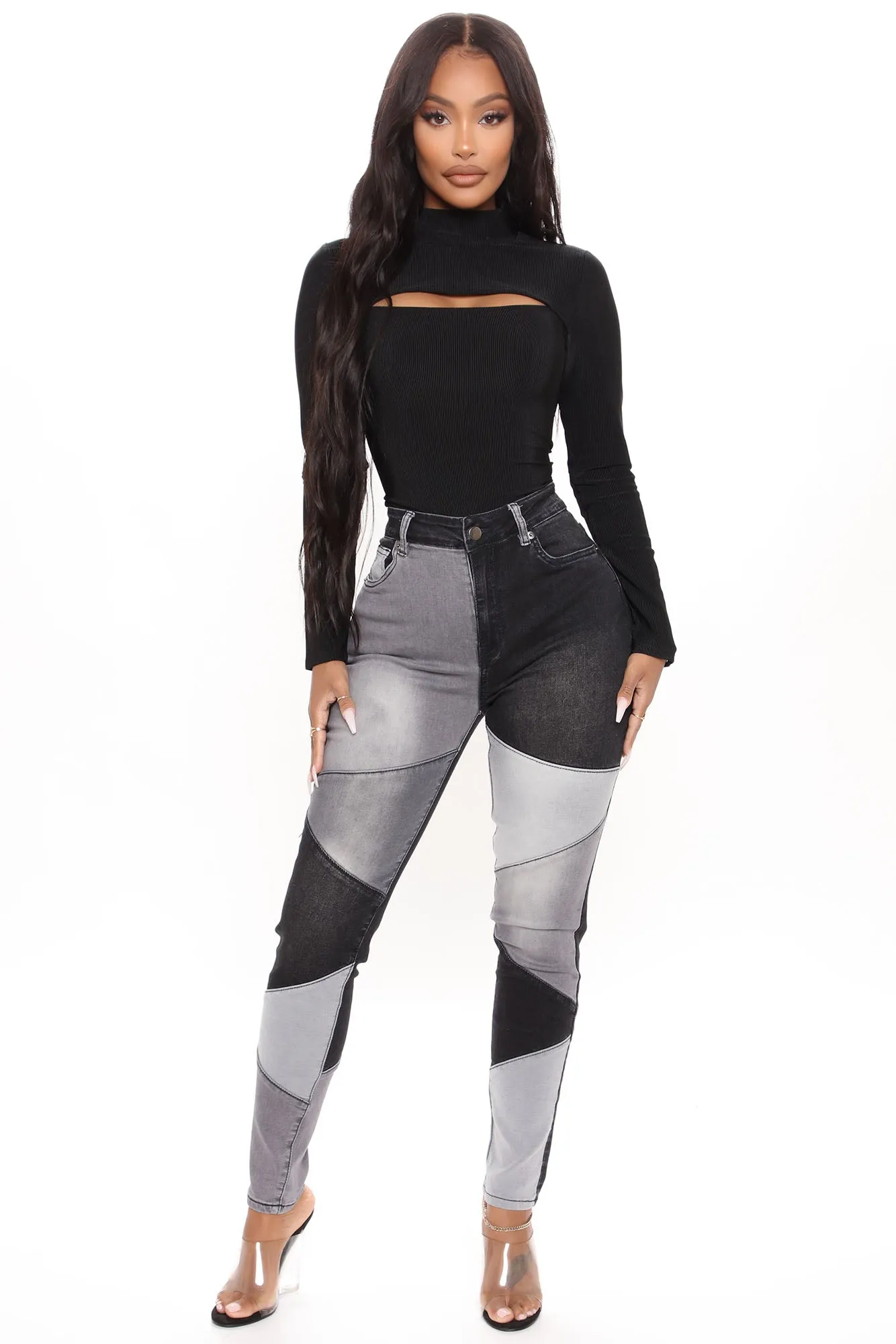 All Fixed Up Patchwork Skinny Jeans - Black/combo