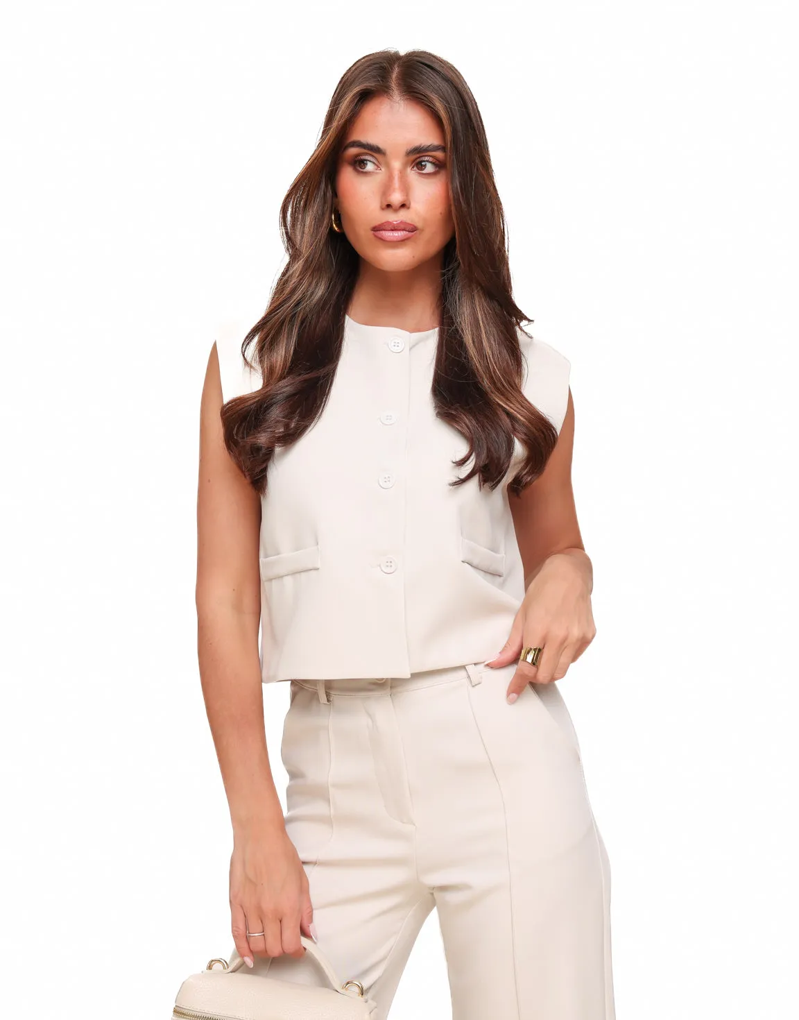 Beige Basic Cropped - Gilet