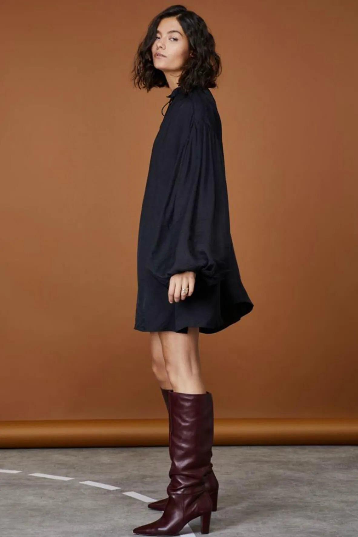 Black Coffee Peasant Dress