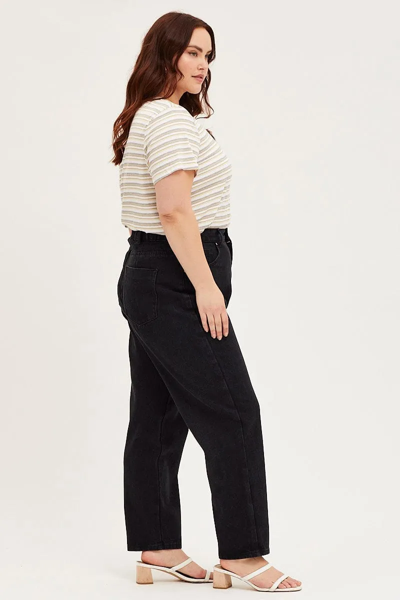 Black Denim Jean High Rise Paperbag Straight Leg