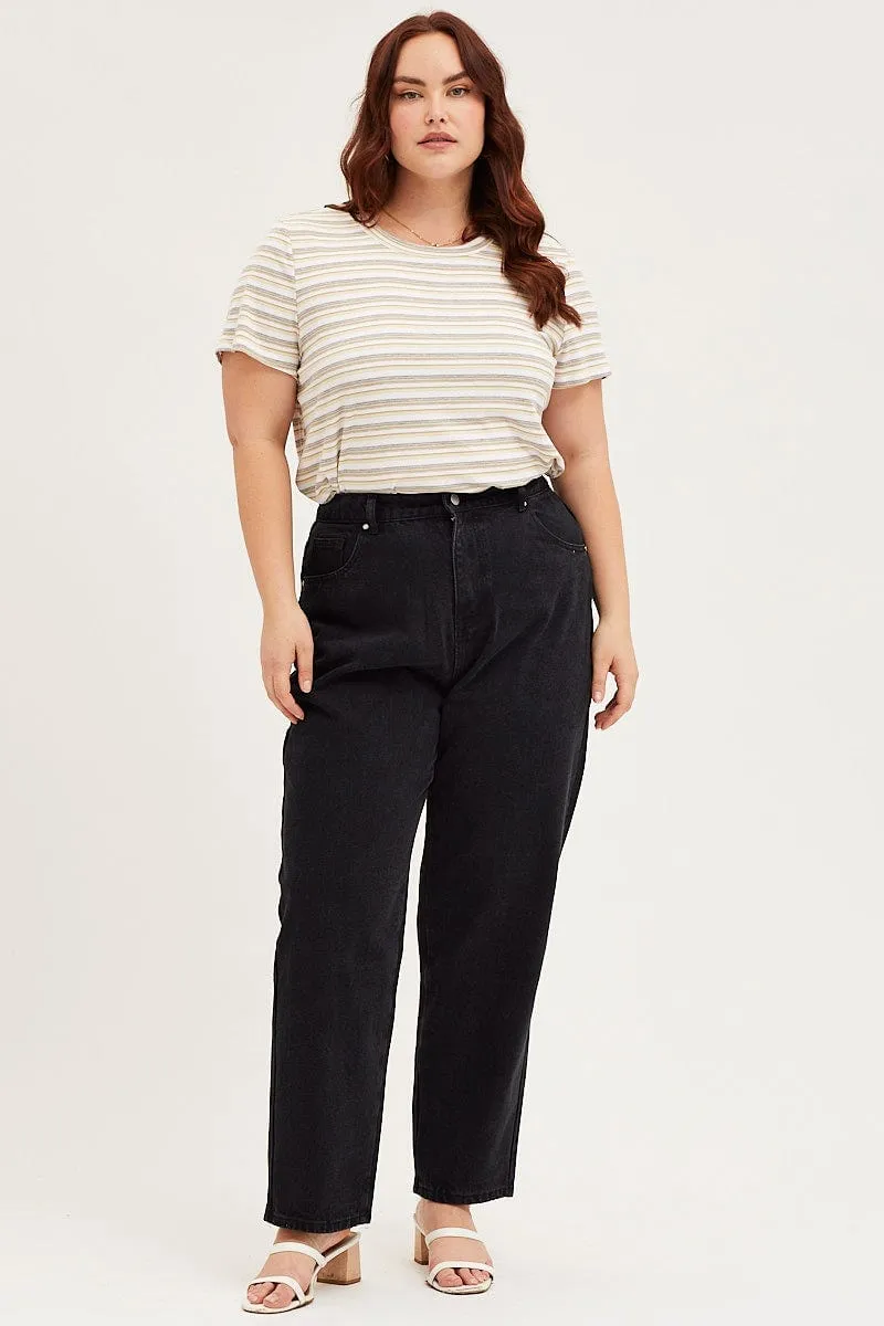 Black Denim Jean High Rise Paperbag Straight Leg