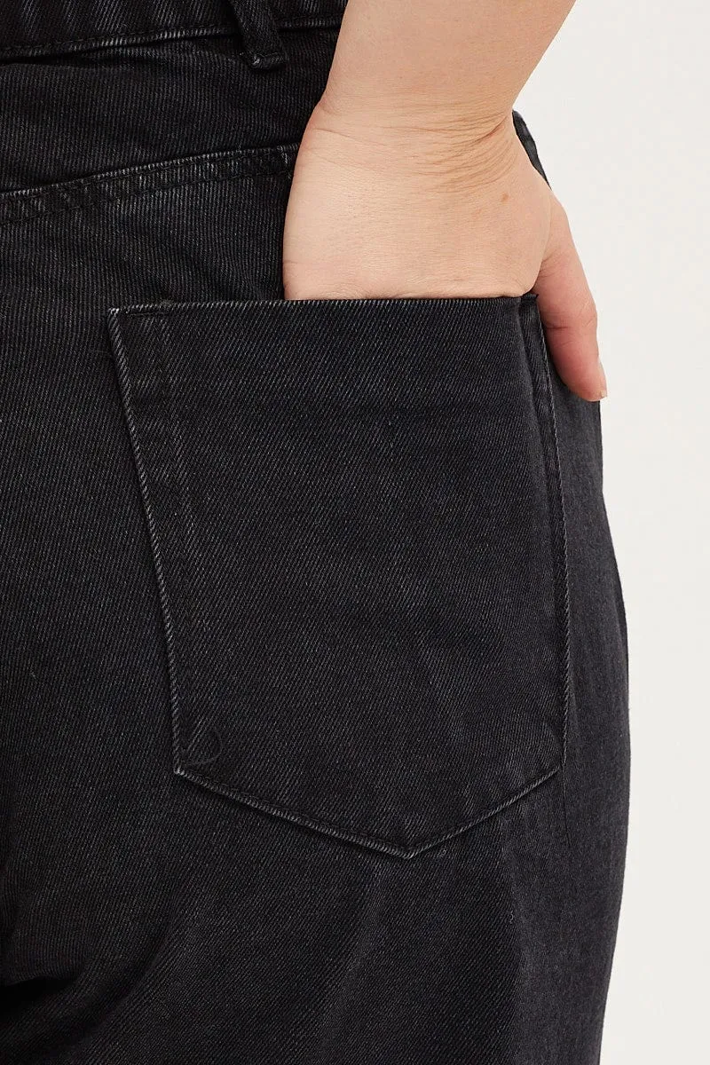 Black Denim Jean High Rise Paperbag Straight Leg