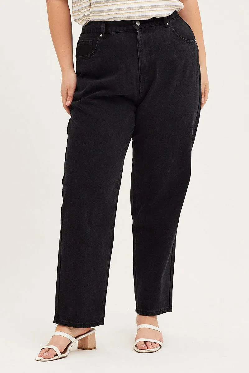 Black Denim Jean High Rise Paperbag Straight Leg