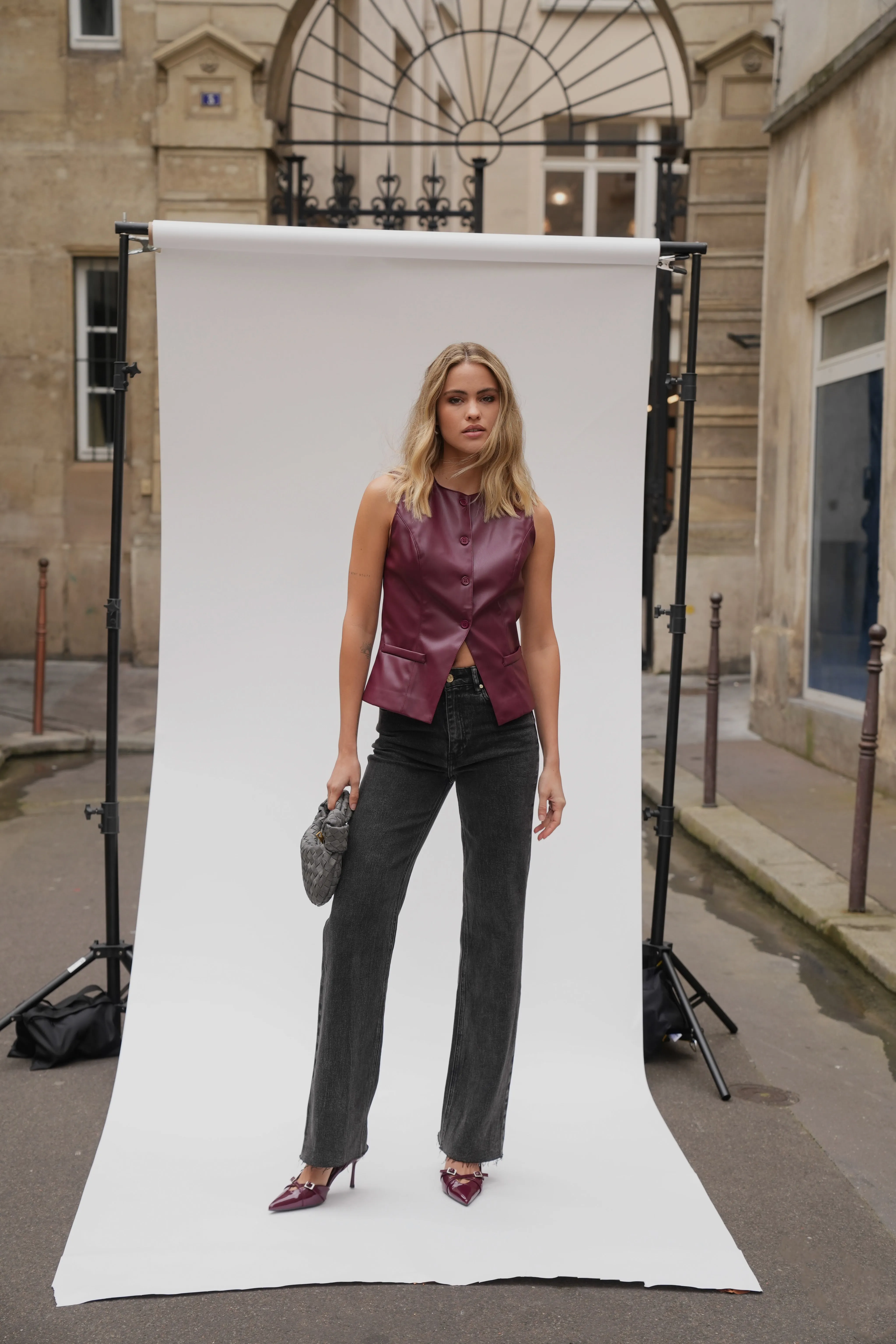 Bordeaux PU Leren Hoge Knopen - Gilet