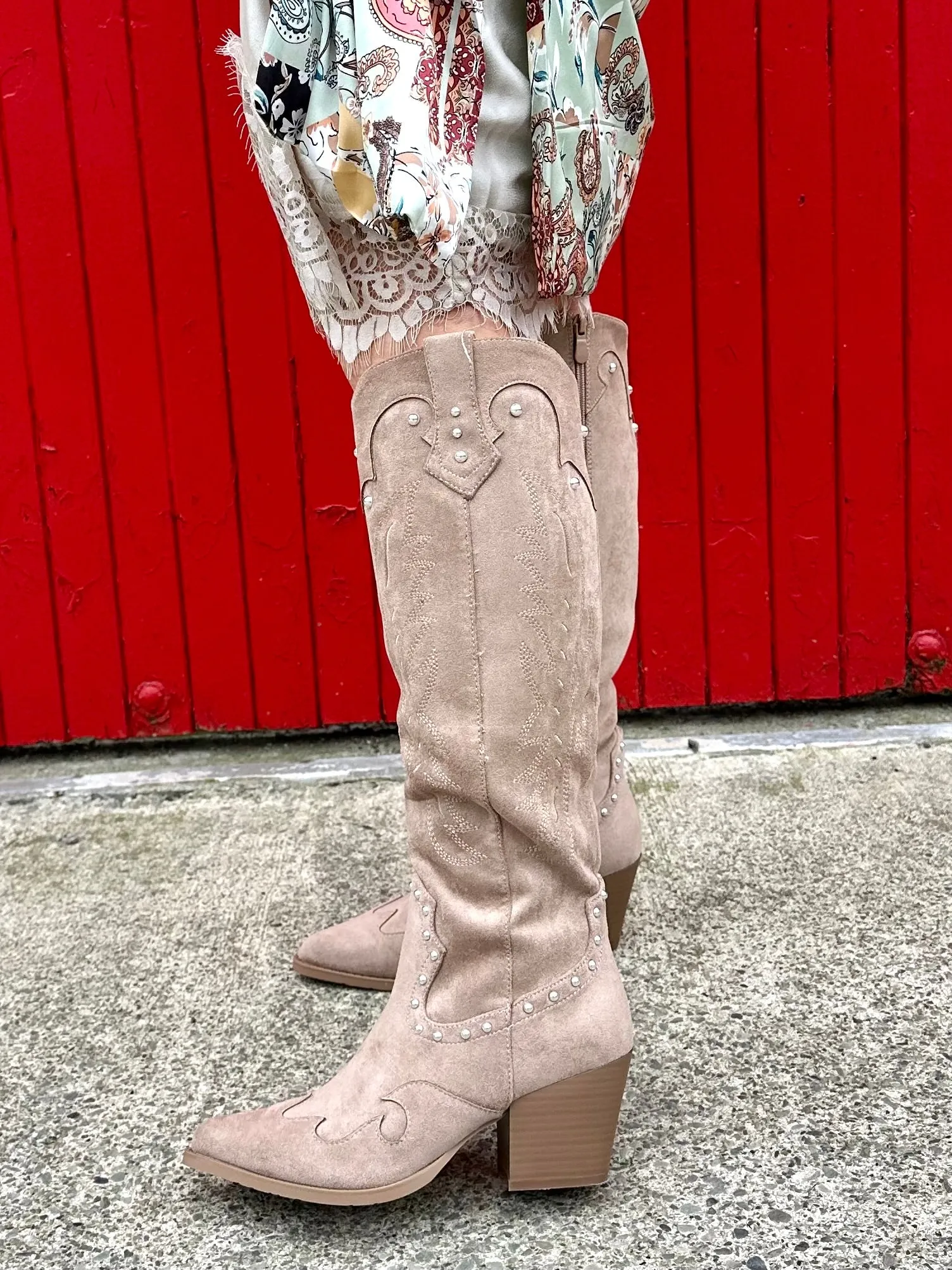 Embellished western knee high boots