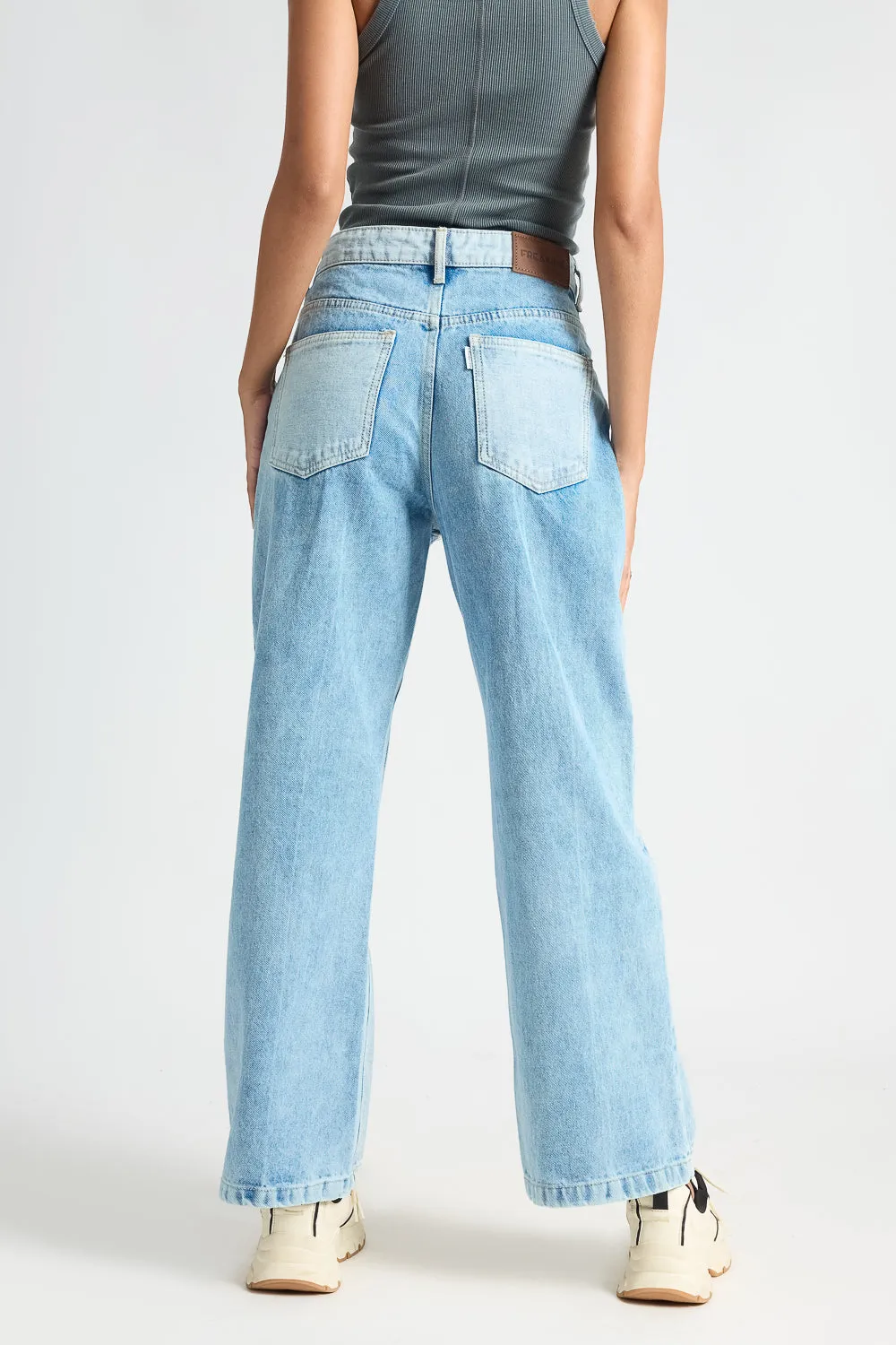 Light Blue Patchwork Straight Jeans