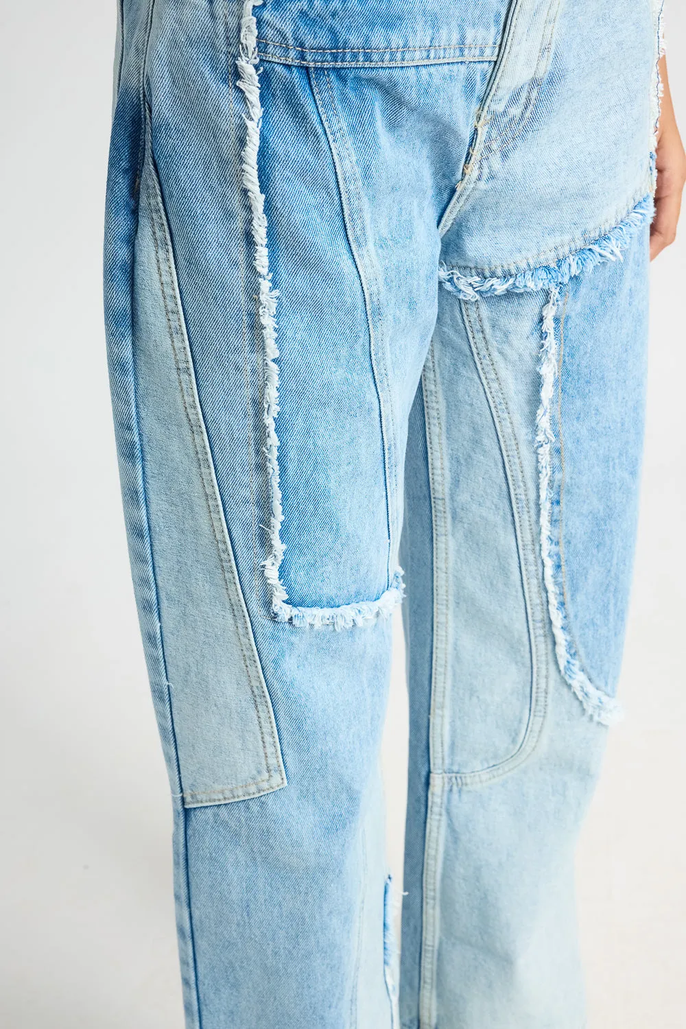 Light Blue Patchwork Straight Jeans