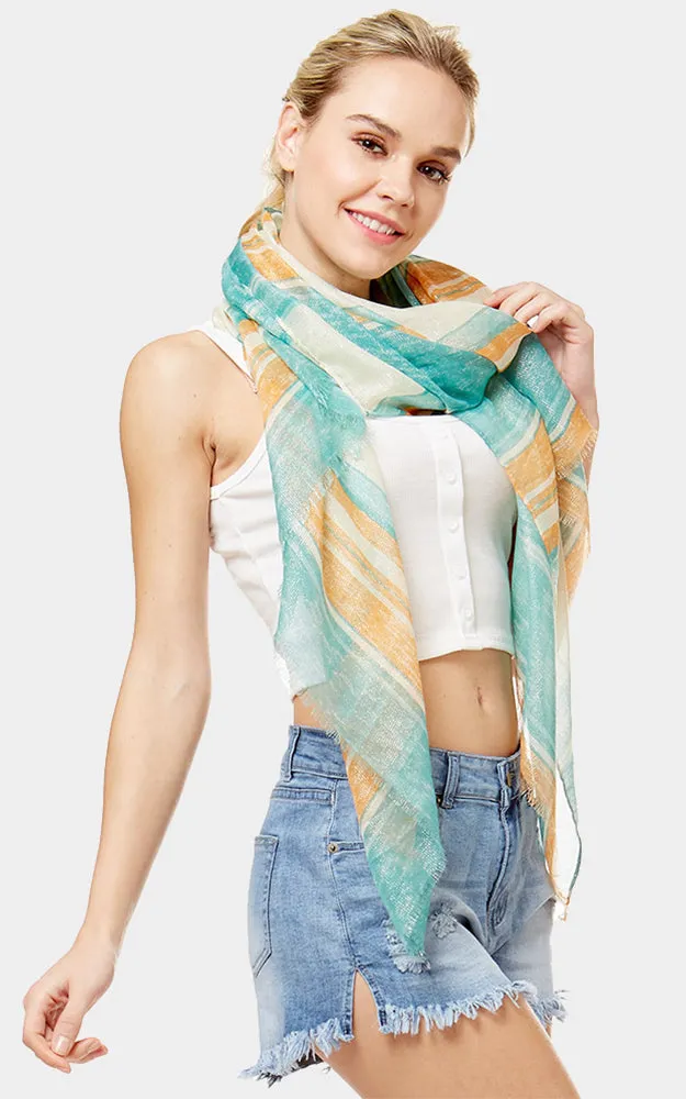 LOF1059 Striped Lurex Print Oblong Scarf