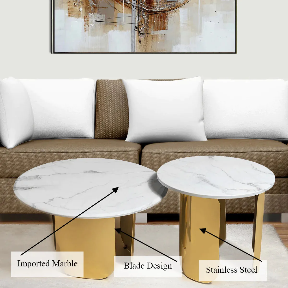 Luxe Slate Centre Table for Living Room - Set of 2 (Stainless Steel)