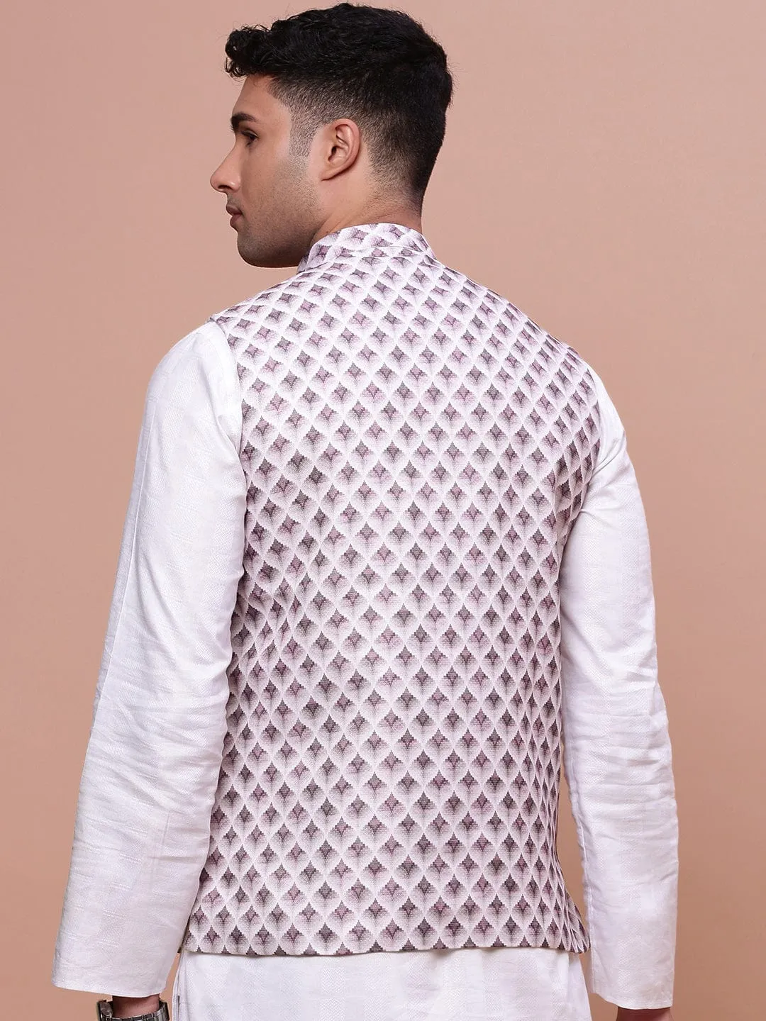 Men Pink Printed Slim Fit Nehru Jackets
