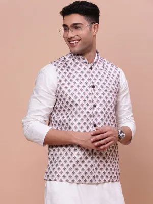 Men Pink Printed Slim Fit Nehru Jackets