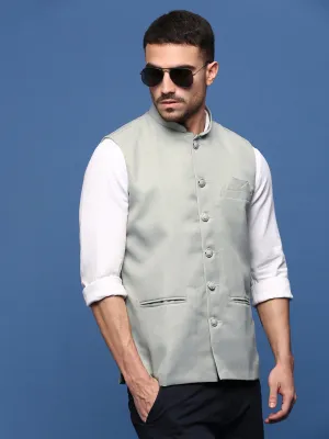 Men Sea Green Woven Slim-Fit Nehru Jackets