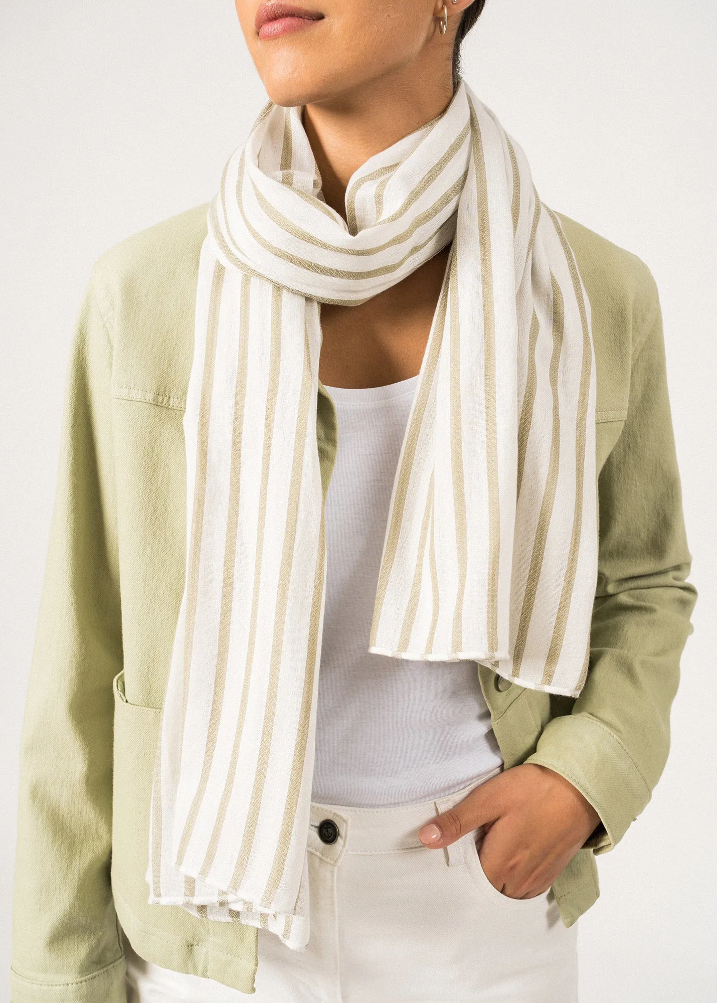 Promenade Striped Scarf  cotton (BLANC/AMANDIER)