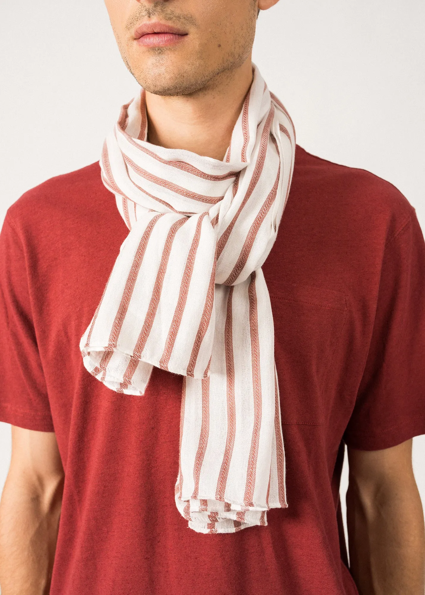 Promenade Striped Scarf  cotton (BLANC/TERRACOTTA)