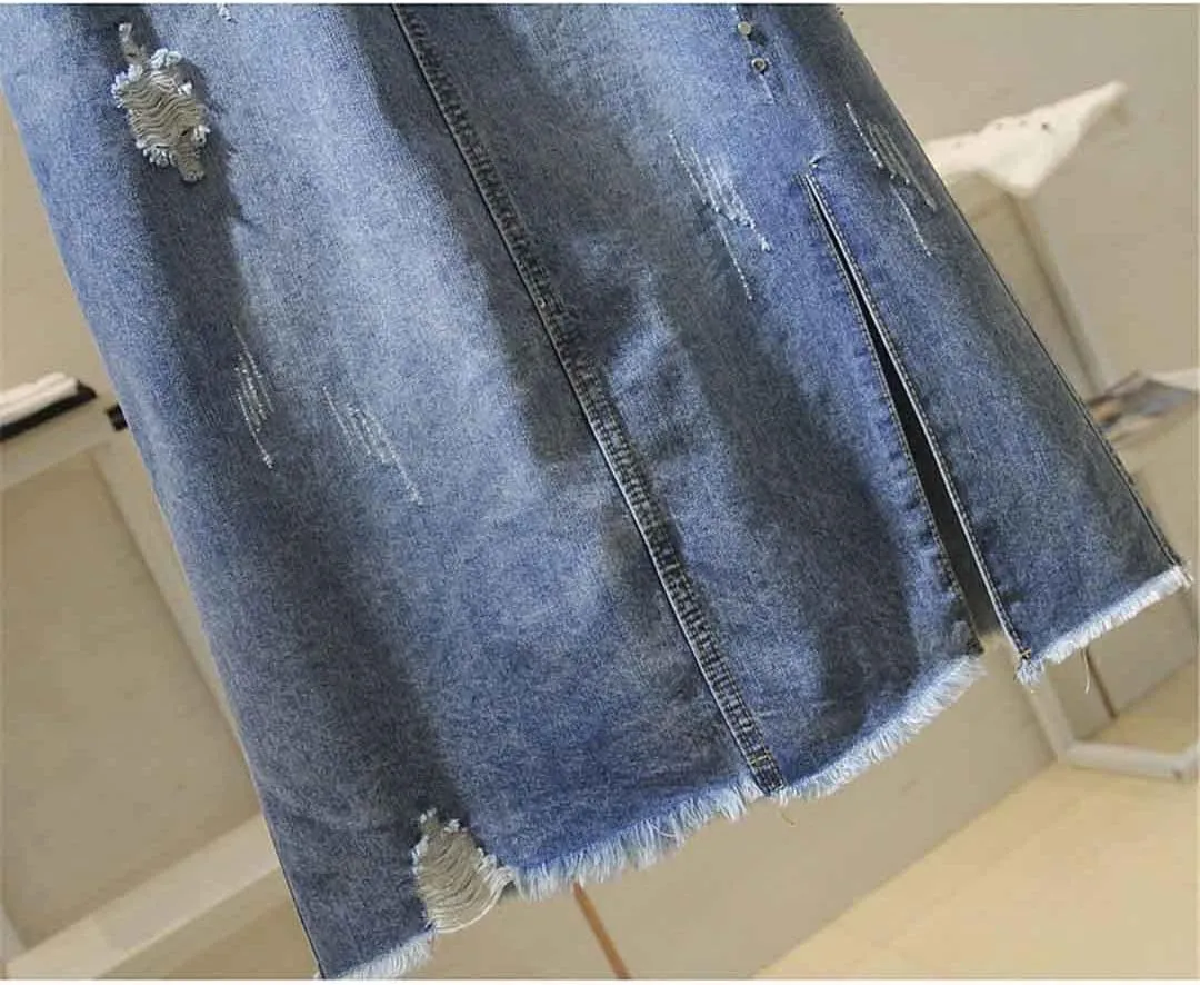 Spring Summer Women High Waist Denim Long Midi Vintage Pencil Skirt