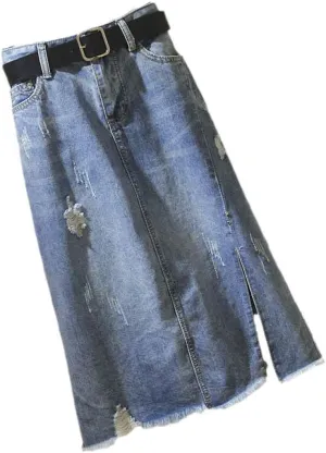 Spring Summer Women High Waist Denim Long Midi Vintage Pencil Skirt