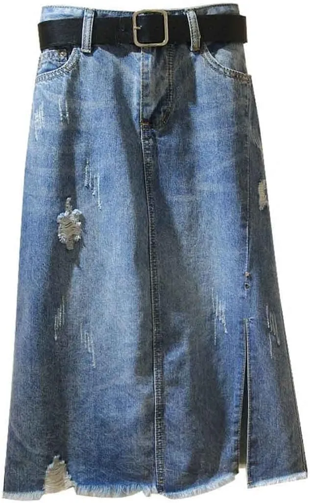 Spring Summer Women High Waist Denim Long Midi Vintage Pencil Skirt
