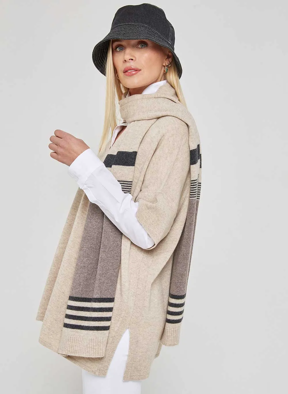 Striped Cashmere Scarf - Chinchilla