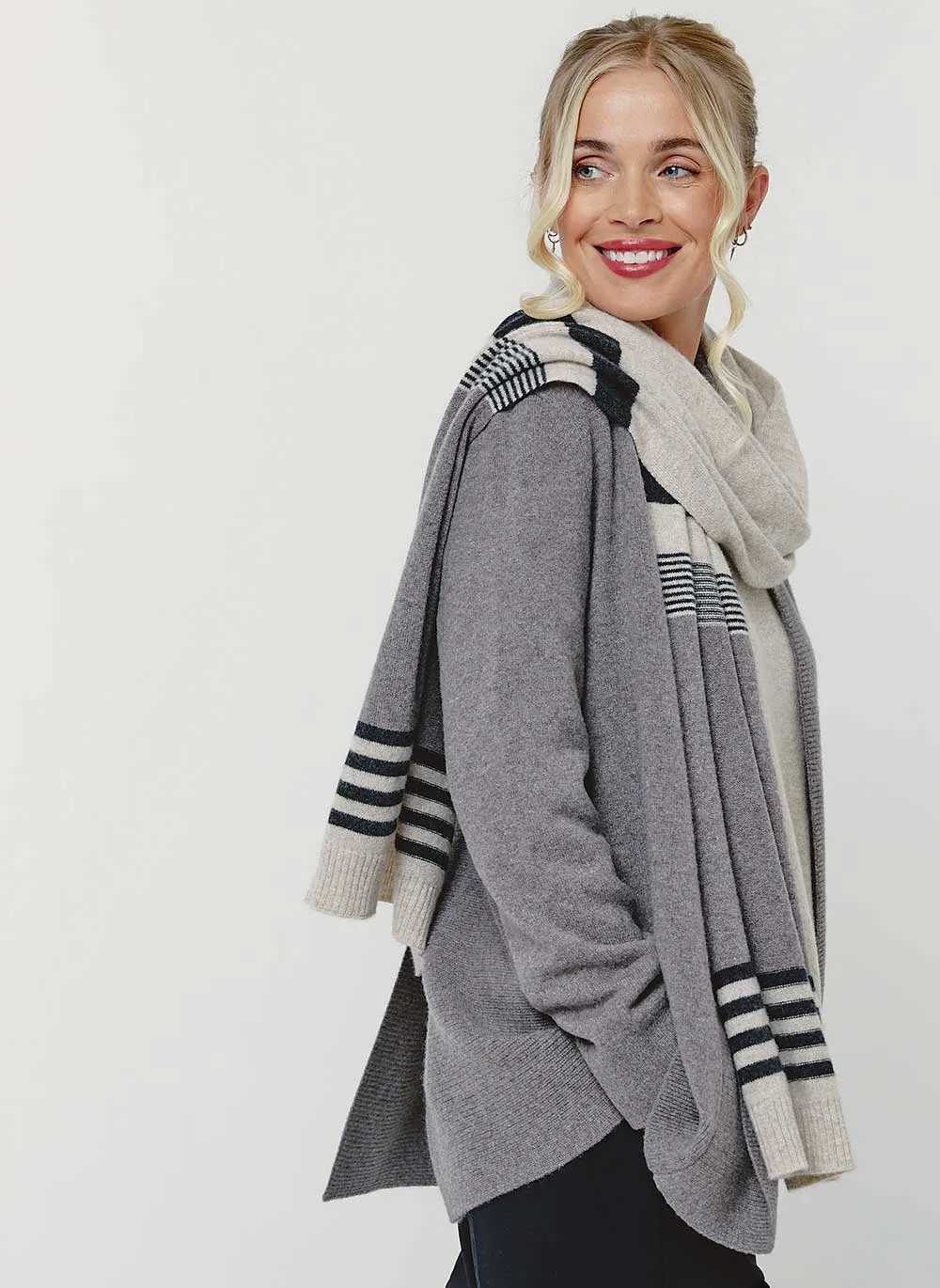 Striped Cashmere Scarf - Chinchilla
