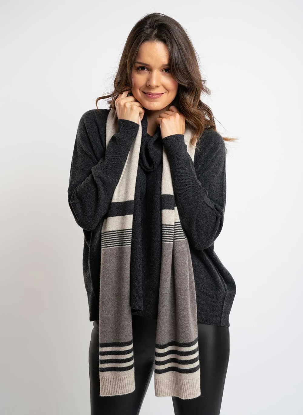 Striped Cashmere Scarf - Chinchilla
