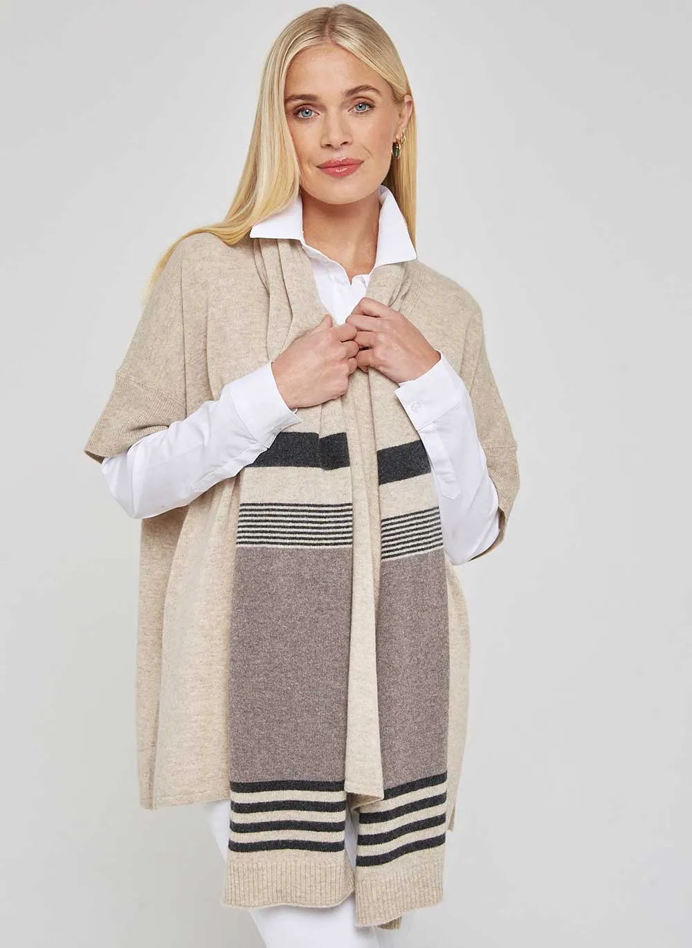 Striped Cashmere Scarf - Chinchilla