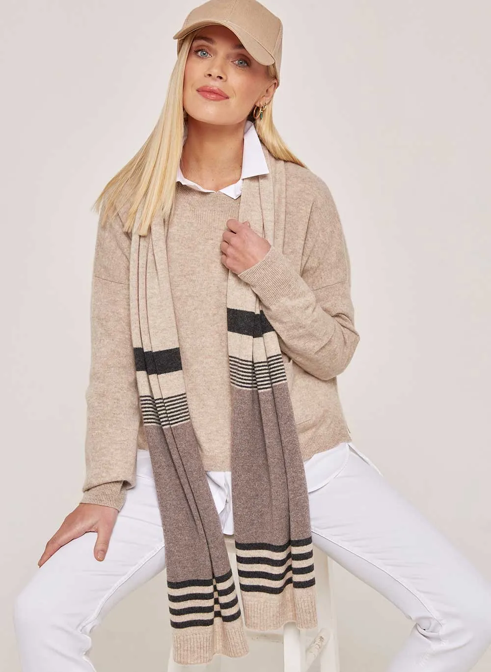 Striped Cashmere Scarf - Chinchilla