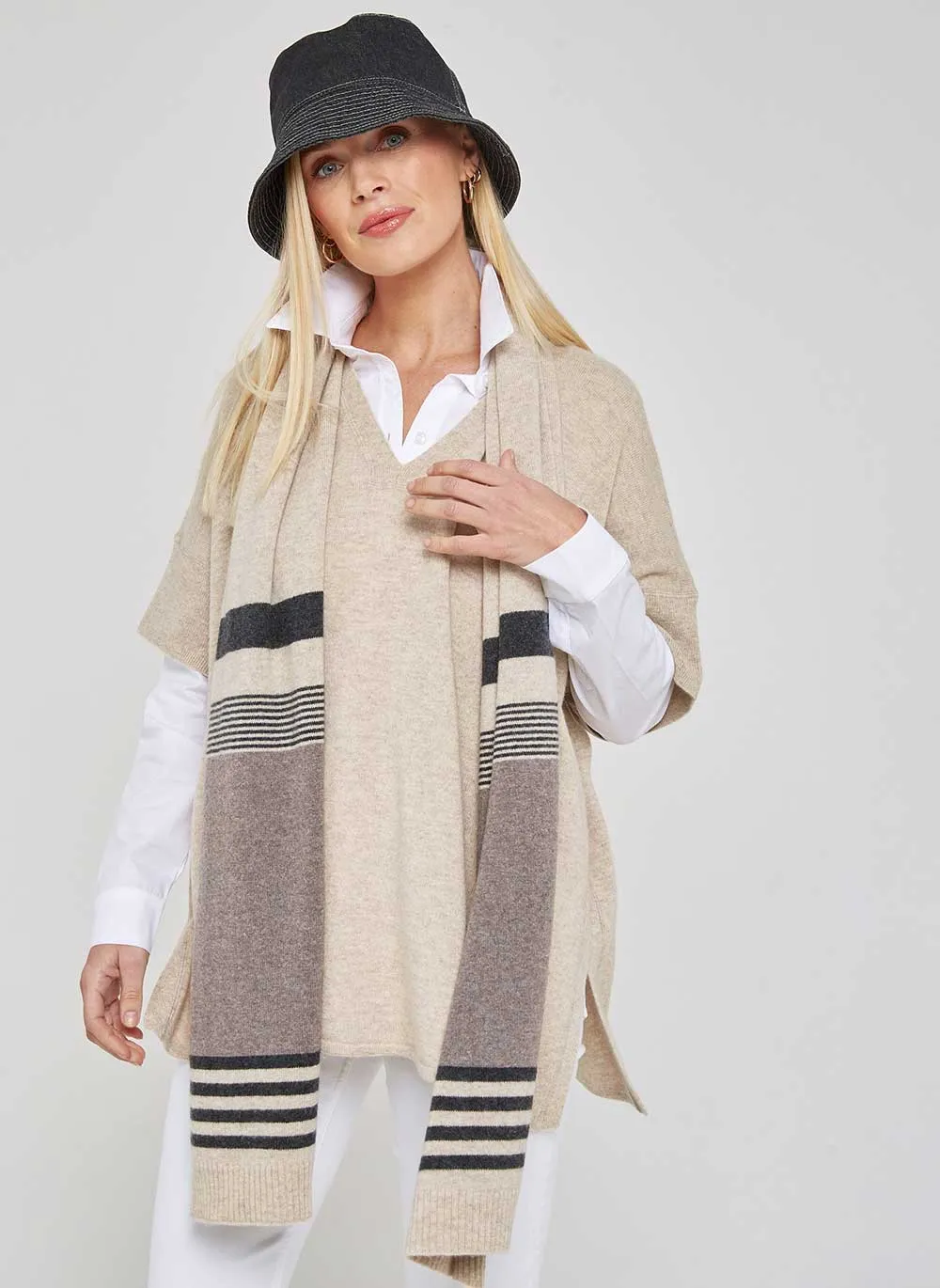 Striped Cashmere Scarf - Chinchilla