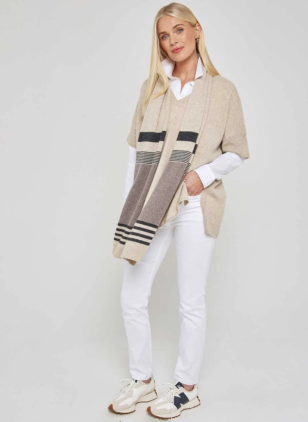 Striped Cashmere Scarf - Chinchilla