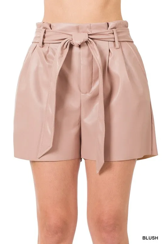 Vegan Leather Paperbag Shorts